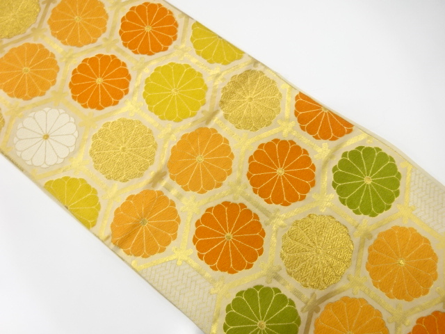 JAPANESE KIMONO / ANTIQUE FUKURO OBI / SILK / WOVEN KIKKO PATTERN